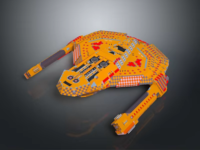 Lego Style Yellow Red Interstellar Spaceship With Detailed Cockpit And Engine Design 3d model