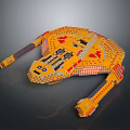 Lego Style Yellow Red Interstellar Spaceship With Detailed Cockpit And Engine Design