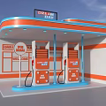 Dream Brand Gas Station With Orange Blue Canopy And Fuel Pumps