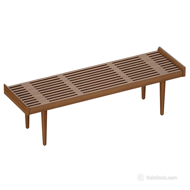 Mid Century Solid Walnut Wood Slatted Two Seater Sofa For Living Room And Entryway 3d model 