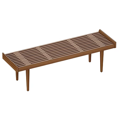 Mid Century Solid Walnut Wood Slatted Two Seater Sofa For Living Room And Entryway 3d model