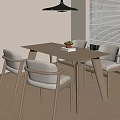 Modern Wooden Dining Table Set With Four Upholstered Chairs And Pendant Light