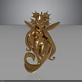 Golden Ornamental Sculpture Featuring Female Figure With Wings And Spiral Design