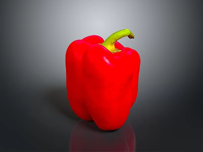 Fresh Ripe Red Bell Pepper with Vibrant Green Stem Isolated on Dark Background 3d model