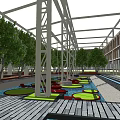 Indoor Garden Landscape Design With Glass Roof Hanging Planters Circular Lawn Areas And Wooden Walkway