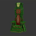 Ornate Carved Throne With Golden Accents Intricate Patterns And Dark Wood Base