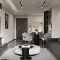 Modern Living And Dining Room Interior With Sofa Coffee Table Dining Set And Pendant Lights
