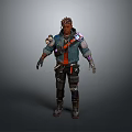 Detailed 3D Cyberpunk Character Model With Blue Jacket Mechanical Arm And Braided Hair