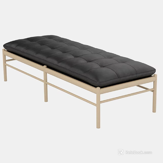 Modern Chaise Lounge With Black Tufted Cushion And Light Metal Frame 3d model 