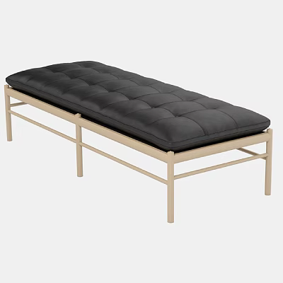 Modern Chaise Lounge With Black Tufted Cushion And Light Metal Frame 3d model