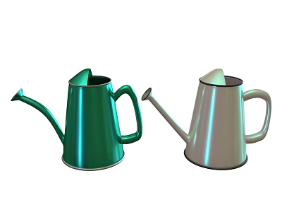 Green And White Metal Watering Cans With Stylish Design And Long Spout 3d model