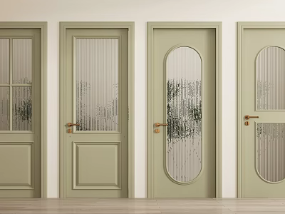Light Green Modern Hinged Doors With Various Glass Designs And Golden Handles 3d model