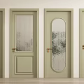 Light Green Modern Hinged Doors With Various Glass Designs And Golden Handles