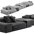 Modern Gray Sectional Sofa with Multiple Cushions and Black Side Table 3d model