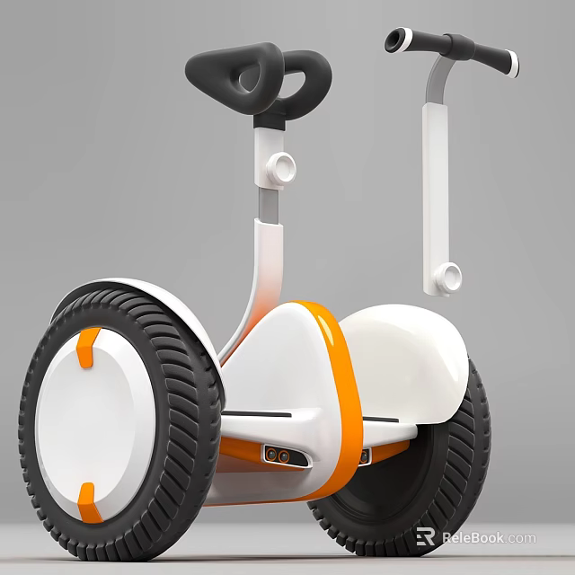 Two Wheeled Self Balancing Scooter With White Orange Body Black Handlebar And Tires 3d model 