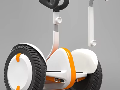 Two Wheeled Self Balancing Scooter With White Orange Body Black Handlebar And Tires 3d model