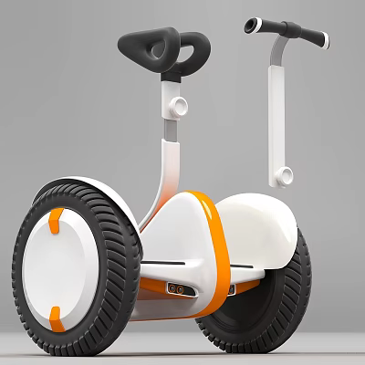 Two Wheeled Self Balancing Scooter With White Orange Body Black Handlebar And Tires 3d model