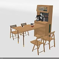 Simple Wooden Sideboard With Glass Shelves Dining Table Chairs And Coffee Machine Setup