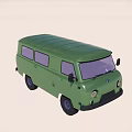 Detailed Green Van 3D Model Featuring Curved Roof And Side Windows