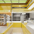 Modern Dessert Shop With Bright Yellow Interior Open Layout And Display Cases