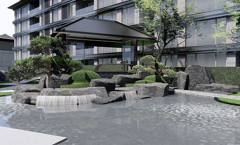 Modern garden landscape community landscape demonstration area landscape pavilion rockery waterscape stone 3d model