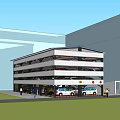 Modern Multi Level Parking Garage With Parked Cars And Adjacent Building Structure
