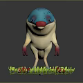 Cute Blue and White Spotted Cartoon Creature with Long Pink Snout Standing on Green Grass