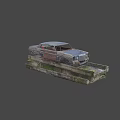 Vintage Rusted Car with Weathered Body Parked on Moss Covered Concrete Platform