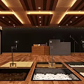 School Classroom With Wooden Ceiling Lighting Dark Walls Whiteboard Screens Audio Equipment And Lab Stations