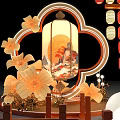 Traditional Themed Photo Check in Spot with Lantern Flowers Moon and Decorative Pavilion