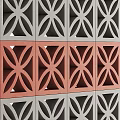 Decorative Perforated Architectural Bricks With Red Gray Floral Patterns And Square Cutouts 3d model