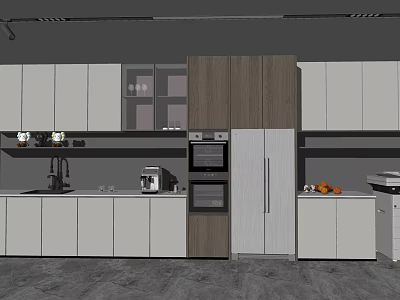 Modern Kitchen Interior With White Wood Cabinets Oven Refrigerator And Countertop 3d model
