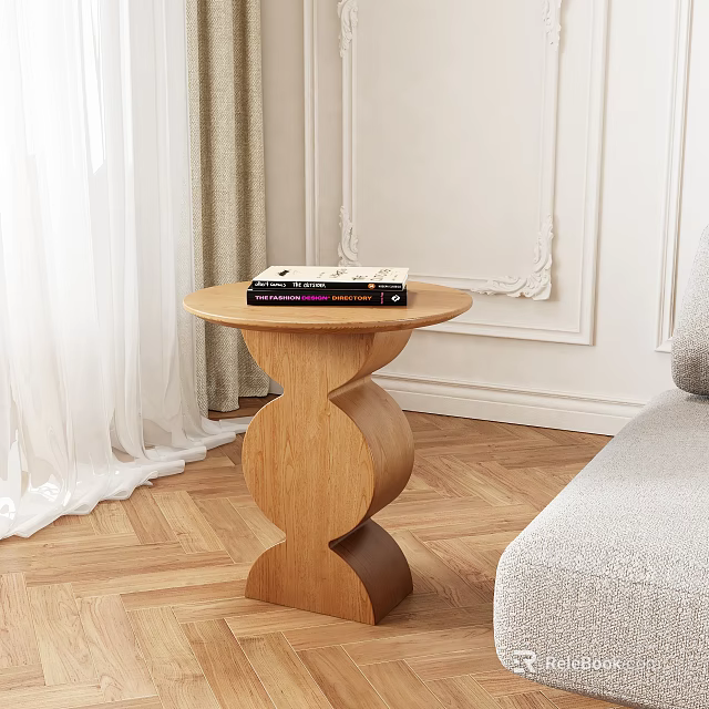 Modern Wooden Side Table With Curved Base Round Top In Living Room 3d model 