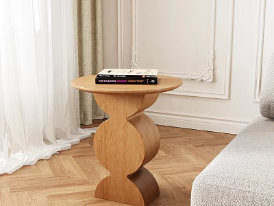 Modern Wooden Side Table With Curved Base Round Top In Living Room 3d model