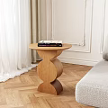 Modern Wooden Side Table With Curved Base Round Top In Living Room