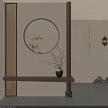 Zen Inspired Oriental Interior With Round Mirror Wooden Shelf And Decorative Branches