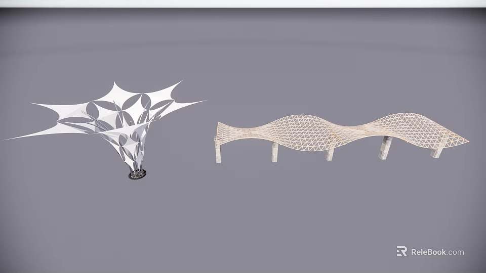 Modern Outdoor Artistic Mesh Sculptures With Geometric Design And Wave Shapes 3d model 