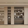 Modern Bookcase Interior Design With Glass Doors Layered Shelves And Decorative Items