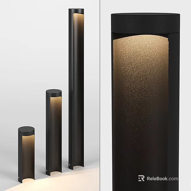 Modern Cylindrical Outdoor Lights With Various Heights Black Finish And Frosted Warm Lighting 3d model 