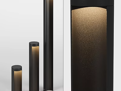 Modern Cylindrical Outdoor Lights With Various Heights Black Finish And Frosted Warm Lighting 3d model