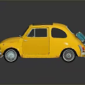 Yellow Vintage Small Car With Black Roof And Glossy Reflective Surface