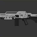 Futuristic Sci Fi Rifle With Silver Metallic Body And Ergonomic Grip Design