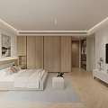 Modern Bedroom Interior With Built in Wardrobe Herringbone Floor Vanity Mirror And Lighting Strips