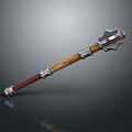 Medieval War Hammer With Wooden Handle Red End And Metal Spiked Head Design
