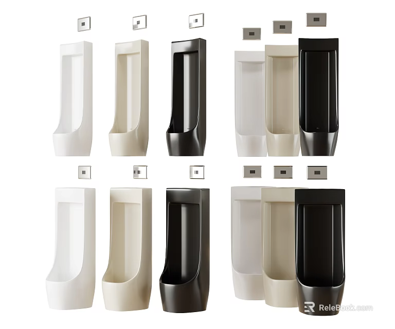 Modern Urinals In White Black And Beige Colors With Contemporary Wall Mounted Designs 3d model 