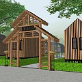 Boutique Guesthouse Wooden Architecture With Gabled Roof Large Glass Windows And Outdoor Terrace