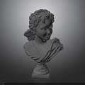 White Classical Female Bust Sculpture With Curly Hair Drapery And Pedestal Base