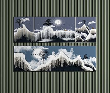 Modern landscape painting long strip decorative painting 3d model