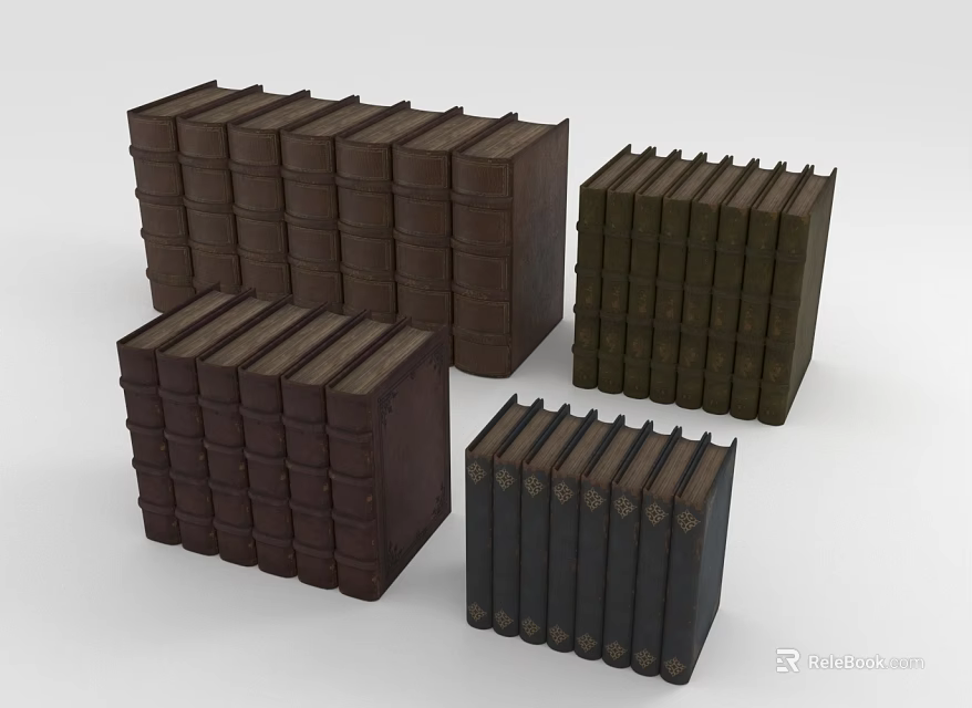Different Colored Stacked Old Books In Multiple Piles On White Background 3d model 
