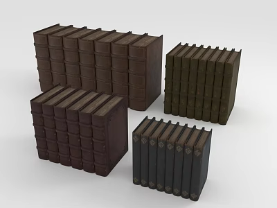 Different Colored Stacked Old Books In Multiple Piles On White Background 3d model
